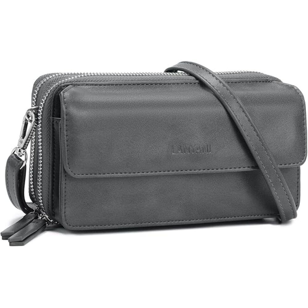 Women Retrro Grey Imported Faux Leather Crossbody Wallet With Phone Pocket Bag